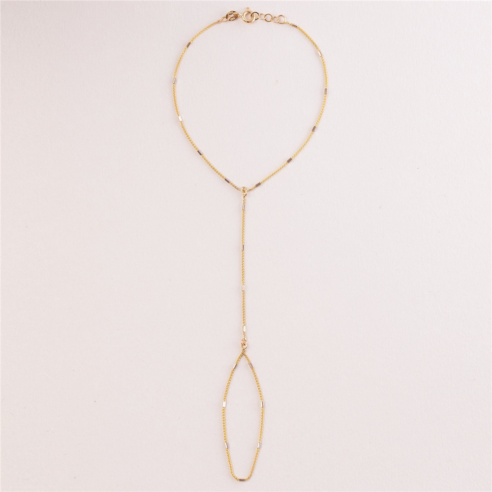 Goldstore-14K Solid Gold Wheat Chain Ring Bracelet, Elegant Everyday Slave Bracelet, Hand Chain Lariat Finger Bracelet, Handlet Jewelry for Her