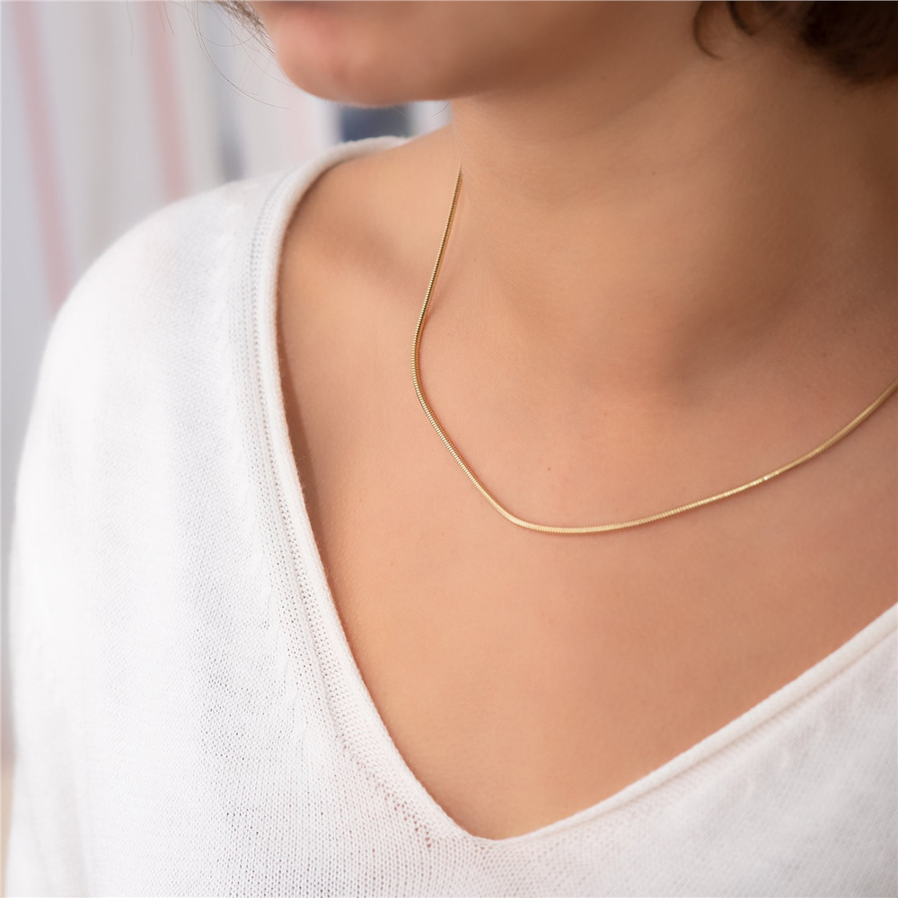 Goldstore-14K Solid Yellow Gold Snake Chain, Yellow Gold Long Snake Chain Necklace, 14 To 32 Inch Long Snake Chain Layering Necklace