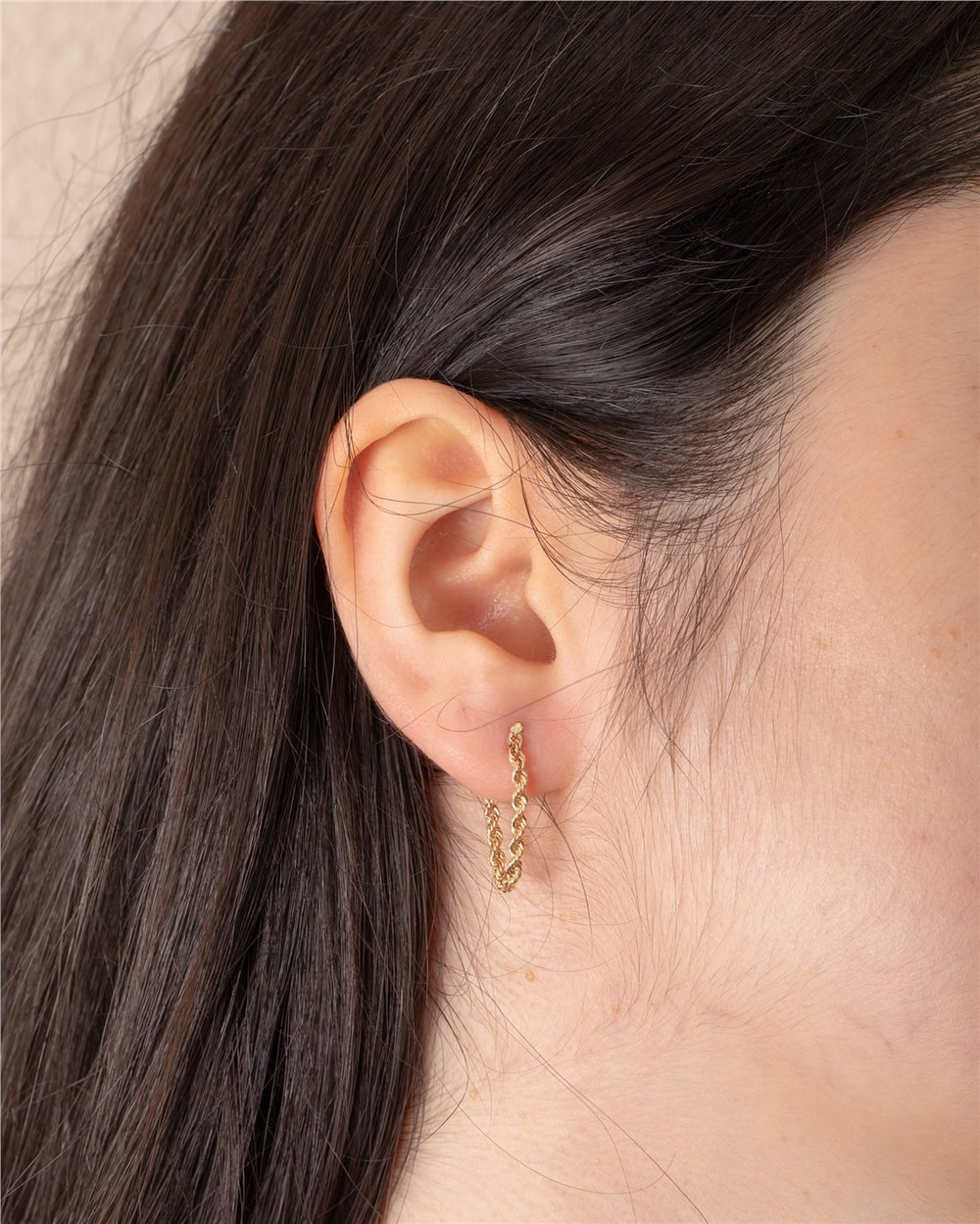 Goldstore-14k Yellow Gold Rope Chain Earrings, Solid Gold Dangle Rope Chain Earrings, Modern Rope Chain Hoop Drop Women Earrings Mothers Gift For Her
