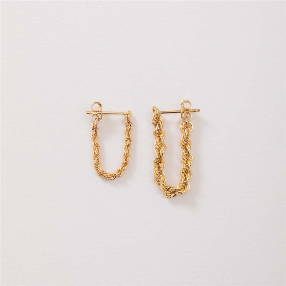 Goldstore-14k Yellow Gold Rope Chain Earrings, Solid Gold Dangle Rope Chain Earrings, Modern Rope Chain Hoop Drop Women Earrings Mothers Gift For Her