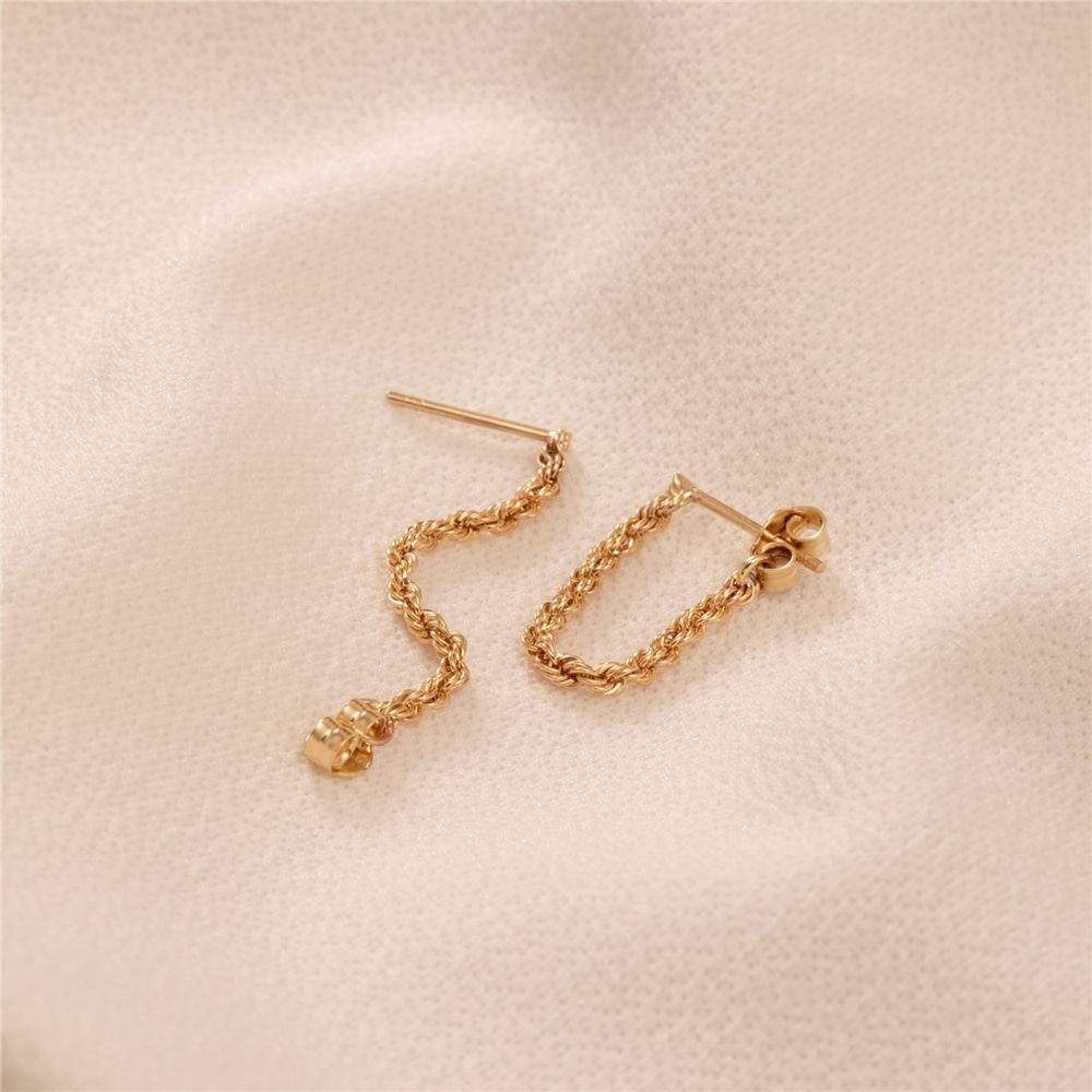 Goldstore-14k Yellow Gold Rope Chain Earrings, Solid Gold Dangle Rope Chain Earrings, Modern Rope Chain Hoop Drop Women Earrings Mothers Gift For Her