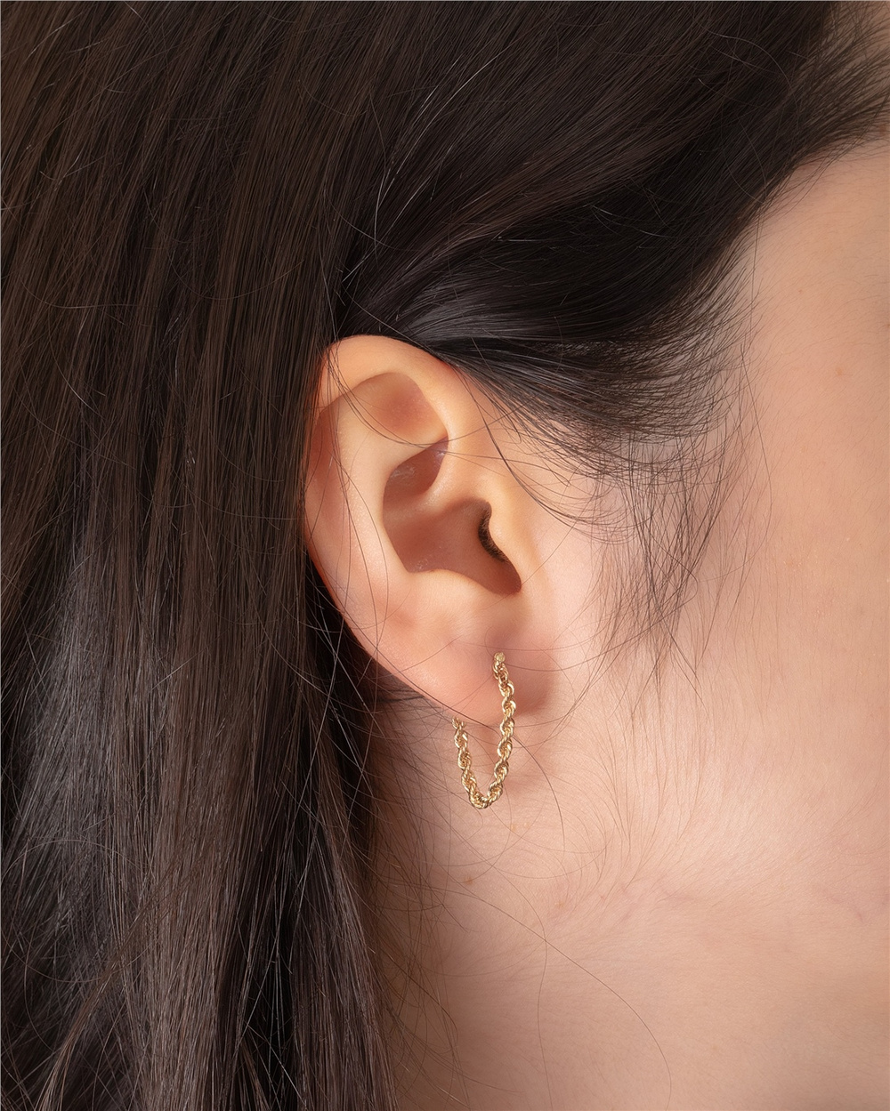 Goldstore-14k Yellow Gold Rope Chain Earrings, Solid Gold Dangle Rope Chain Earrings, Modern Rope Chain Hoop Drop Women Earrings Mothers Gift For Her