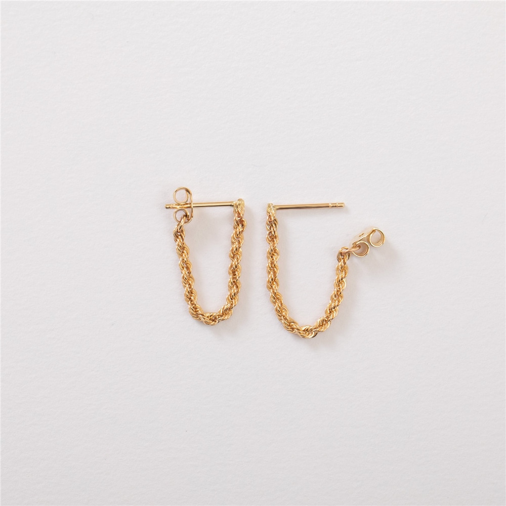 Goldstore-14k Yellow Gold Rope Chain Earrings, Solid Gold Dangle Rope Chain Earrings, Modern Rope Chain Hoop Drop Women Earrings Mothers Gift For Her