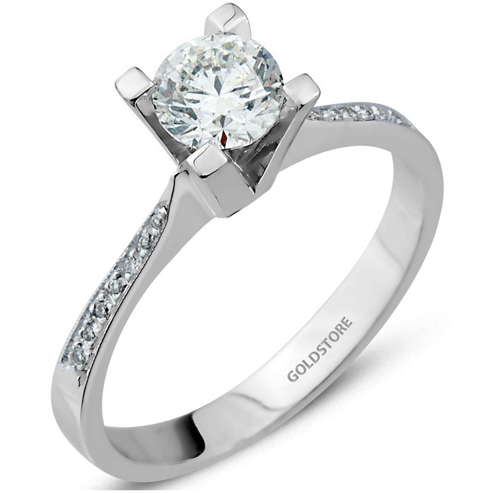 Goldstore-18 Ayar Altın 0.43 ct F COLOR Pırlanta Tek Taş Yüzük