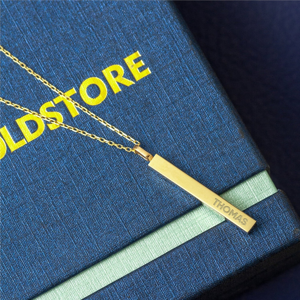 Goldstore-18K Real Gold Urn Necklace, Personalized 4 Sided Vertical Bar Necklace, Memorial Cremation Jewelry, Ashes Cremation Necklace For Loved One.