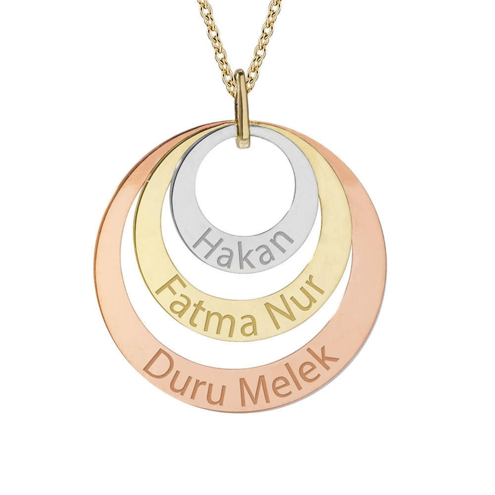 Goldstore-2 3 4 Rings Engraved Name Solid Gold Necklace,  Personalized Kids Name Circle Gold Necklace, Custom Circle Family Necklace Great Gift Mom.