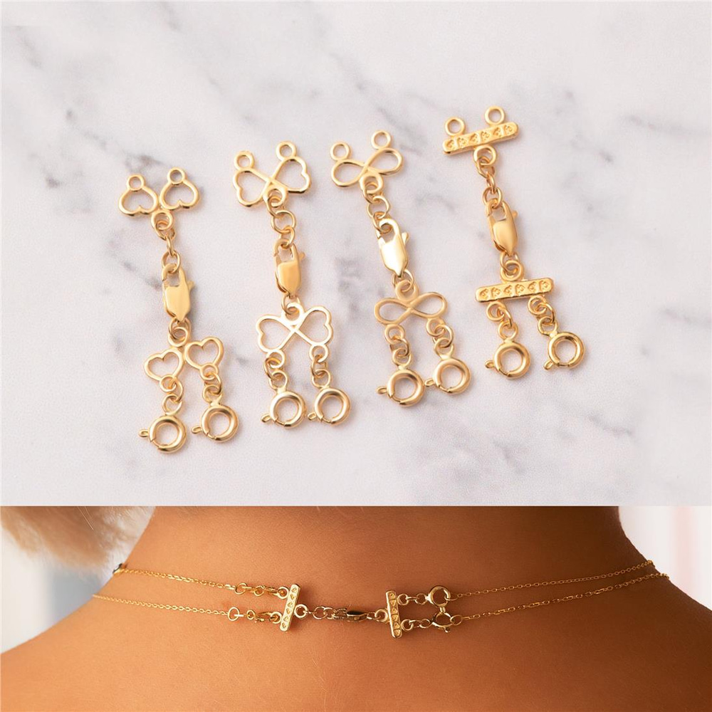 Goldstore-2 Strand 14K 18K Solid Gold Clasp, Layered Necklace Spacer, Layered Necklace Real Gold Detangler, Multi Strand Necklace Untangle For Woman
