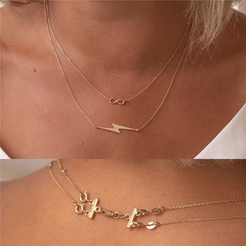 Goldstore-2 Strand 14K 18K Solid Gold Clasp, Layered Necklace Spacer, Layered Necklace Real Gold Detangler, Multi Strand Necklace Untangle For Woman