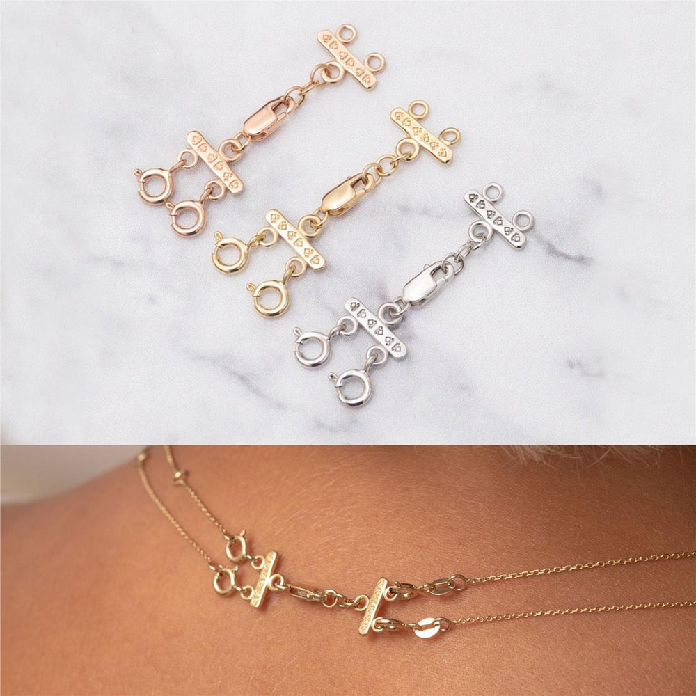 Goldstore-2 Strand 14K 18K Solid Gold Clasp, Layered Necklace Spacer, Layered Necklace Real Gold Detangler, Multi Strand Necklace Untangle For Woman