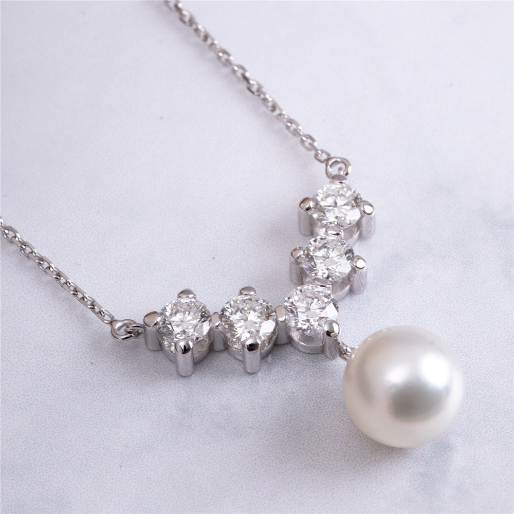 Goldstore-2.37 ct. Pırlanta 5 Taş İnci Kolye