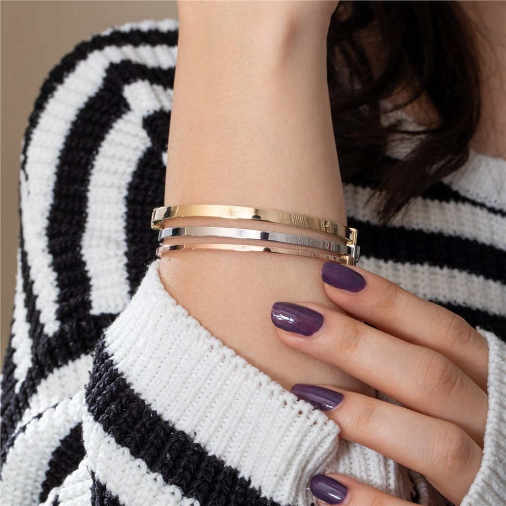 Goldstore-2mm 3mm 4mm 6mm 8mm Width 14K Solid Gold Bangle Bracelet, Custom Engraved Hinged Personalized Oval Bangle, Stacking Gold Cuff Gift For Her