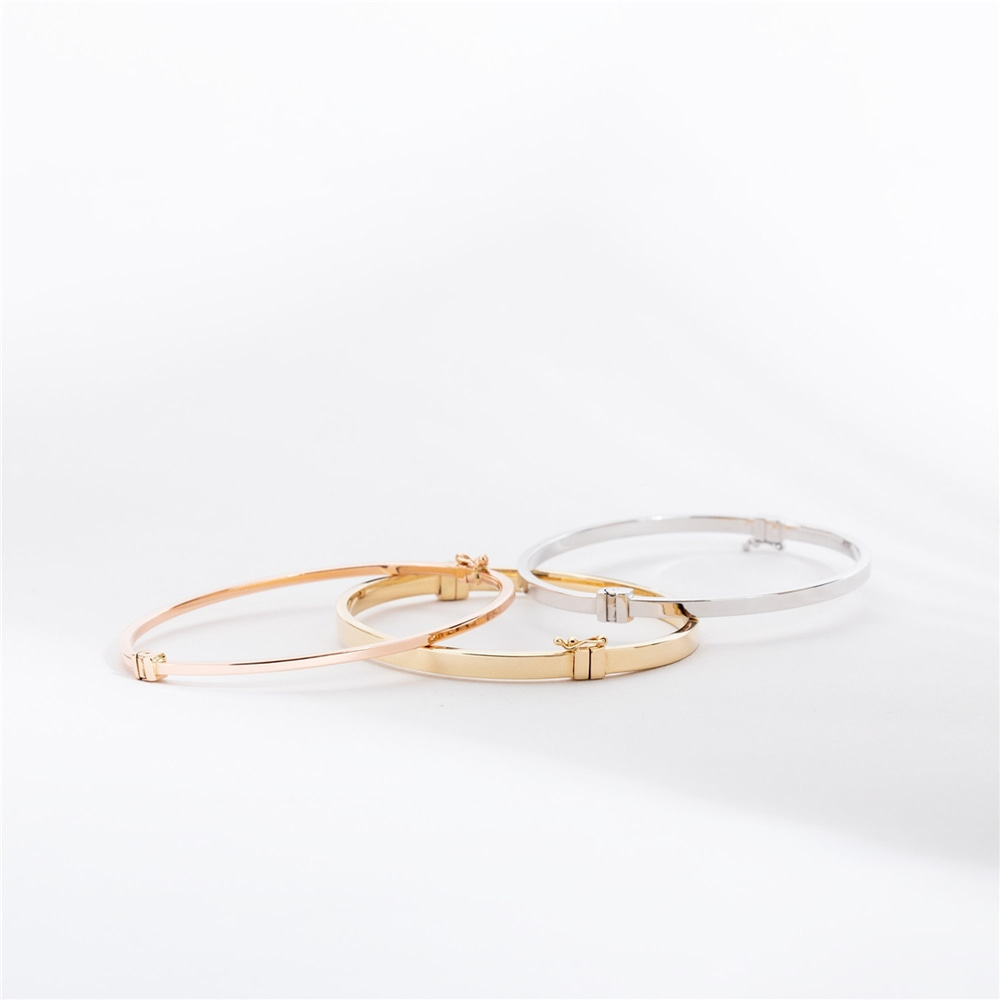 Goldstore-2mm 3mm 4mm 6mm 8mm Width 14K Solid Gold Bangle Bracelet, Custom Engraved Hinged Personalized Oval Bangle, Stacking Gold Cuff Gift For Her