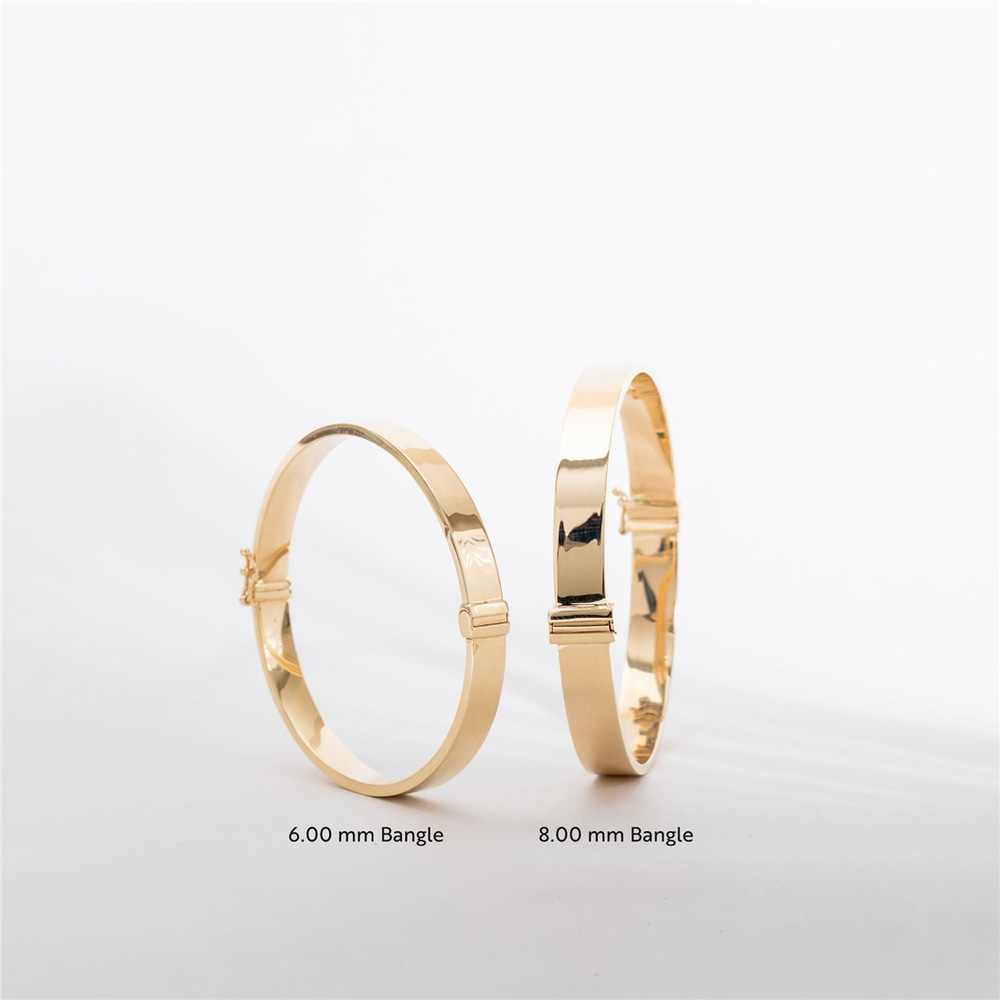Goldstore-2mm 3mm 4mm 6mm 8mm Width 14K Solid Gold Bangle Bracelet, Custom Engraved Hinged Personalized Oval Bangle, Stacking Gold Cuff Gift For Her