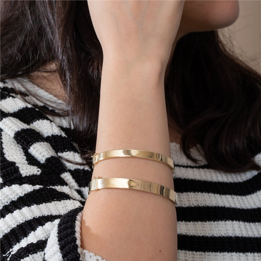 Goldstore-2mm 3mm 4mm 6mm 8mm Width 14K Solid Gold Bangle Bracelet, Custom Engraved Hinged Personalized Oval Bangle, Stacking Gold Cuff Gift For Her