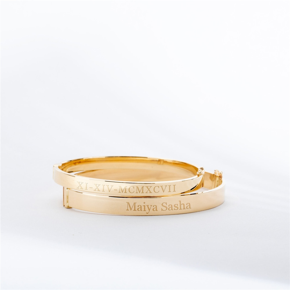 Goldstore-2mm 3mm 4mm 6mm 8mm Width 14K Solid Gold Bangle Bracelet, Custom Engraved Hinged Personalized Oval Bangle, Stacking Gold Cuff Gift For Her