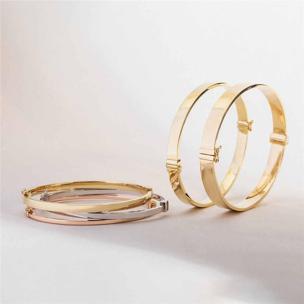 Goldstore-2mm 3mm 4mm 6mm 8mm Width 14K Solid Gold Bangle Bracelet, Custom Engraved Hinged Personalized Oval Bangle, Stacking Gold Cuff Gift For Her