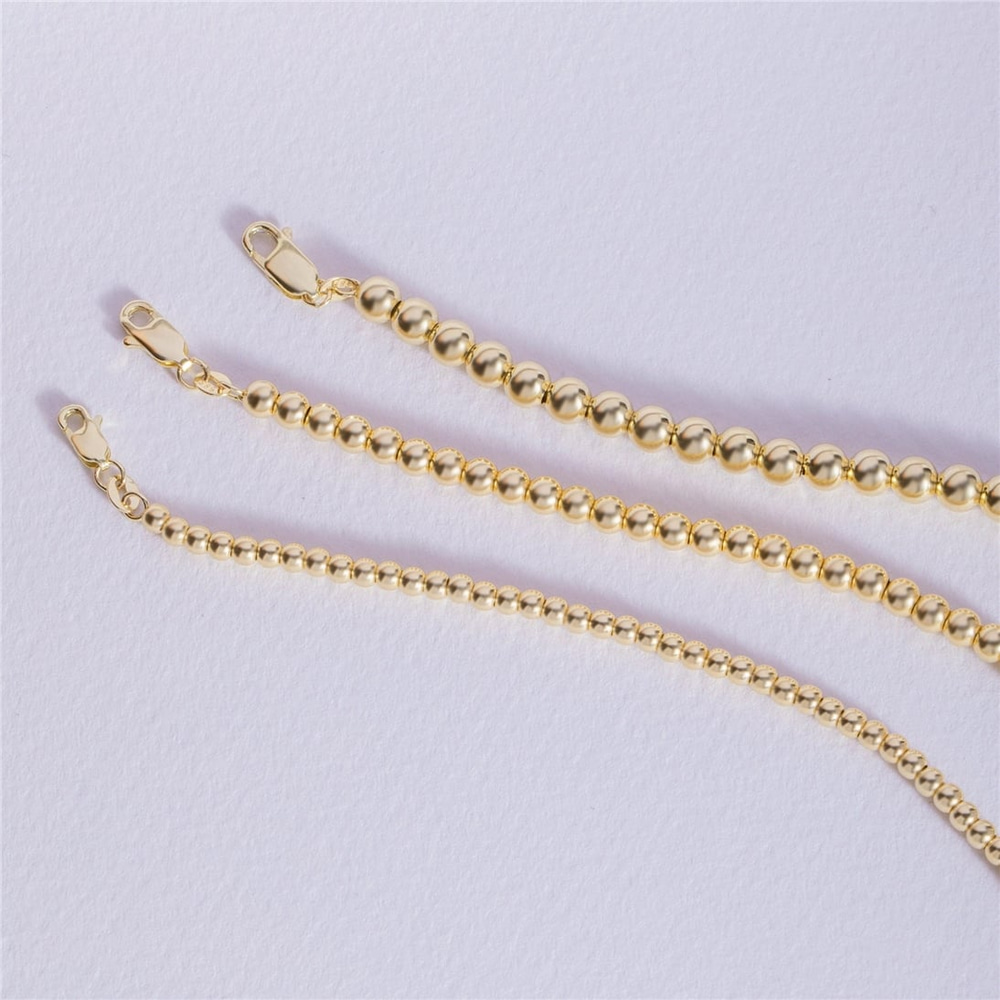 Goldstore-3mm 4mm 5mm Gold Ball Bead Bracelet, Stacking Beaded Ball Bracelet in 14k real Gold, Simple Plain Shiny Yellow Gold Ball Bracelet For Her