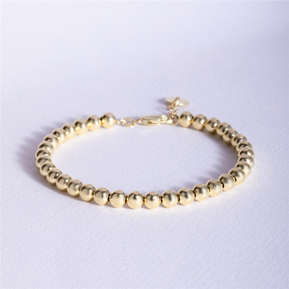Goldstore-3mm 4mm 5mm Gold Ball Bead Bracelet, Stacking Beaded Ball Bracelet in 14k real Gold, Simple Plain Shiny Yellow Gold Ball Bracelet For Her