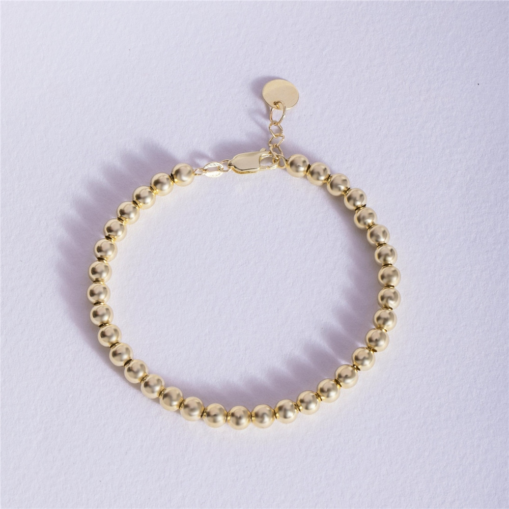 Goldstore-3mm 4mm 5mm Gold Ball Bead Bracelet, Stacking Beaded Ball Bracelet in 14k real Gold, Simple Plain Shiny Yellow Gold Ball Bracelet For Her