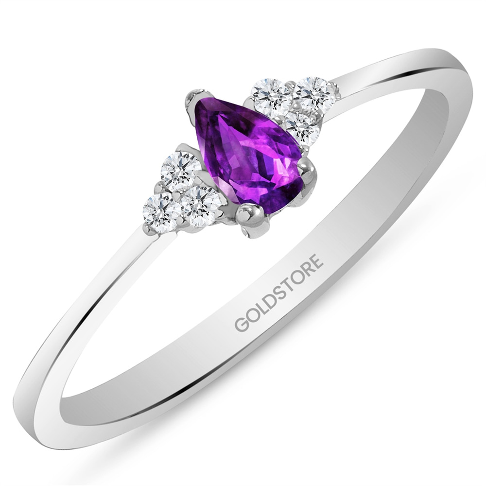 Goldstore-Ametist Taşlı 0.08 ct. Pırlanta Yüzük