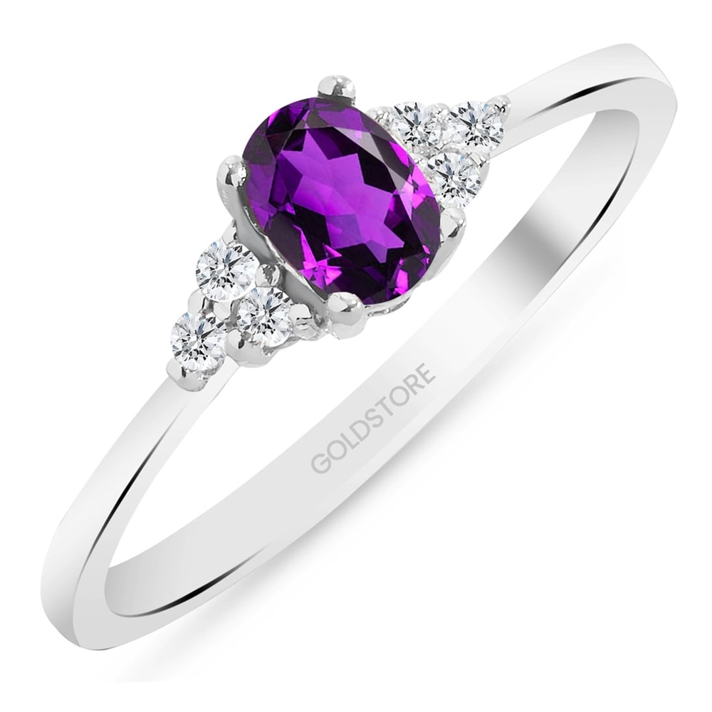 Goldstore-Ametist Taşlı 0.1 ct. Pırlanta Yüzük
