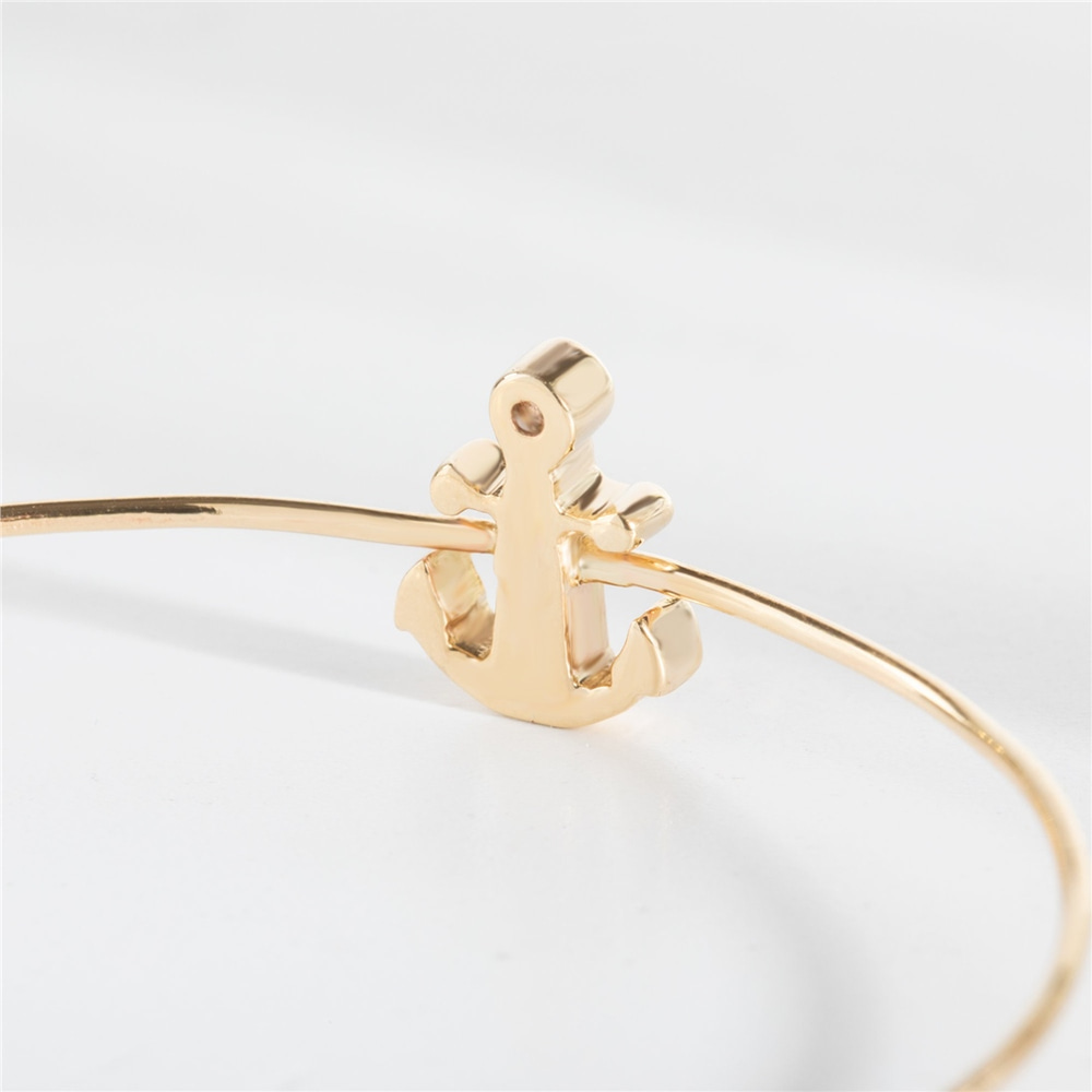 Goldstore-Anchor Cremation Bangle 14K 18K Solid Gold, Dainty Custom Engrave Sailor Bracelet, Personalized Letter Initial Nautical Bangle For Ashes