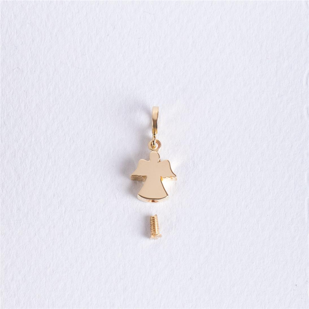 Goldstore-Angel Urn 14k 18k Solid Gold Pendant For Necklace or Bracelet, Custom Engrave Cremation Angel Ash Charm Compatible European Bracelet Gift