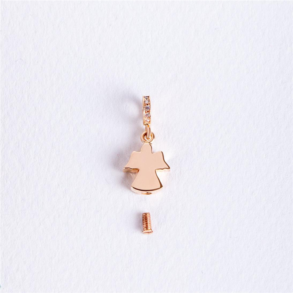 Goldstore-Angel Urn 14k 18k Solid Gold Pendant For Necklace or Bracelet, Custom Engrave Cremation Angel Ash Charm Compatible European Bracelet Gift