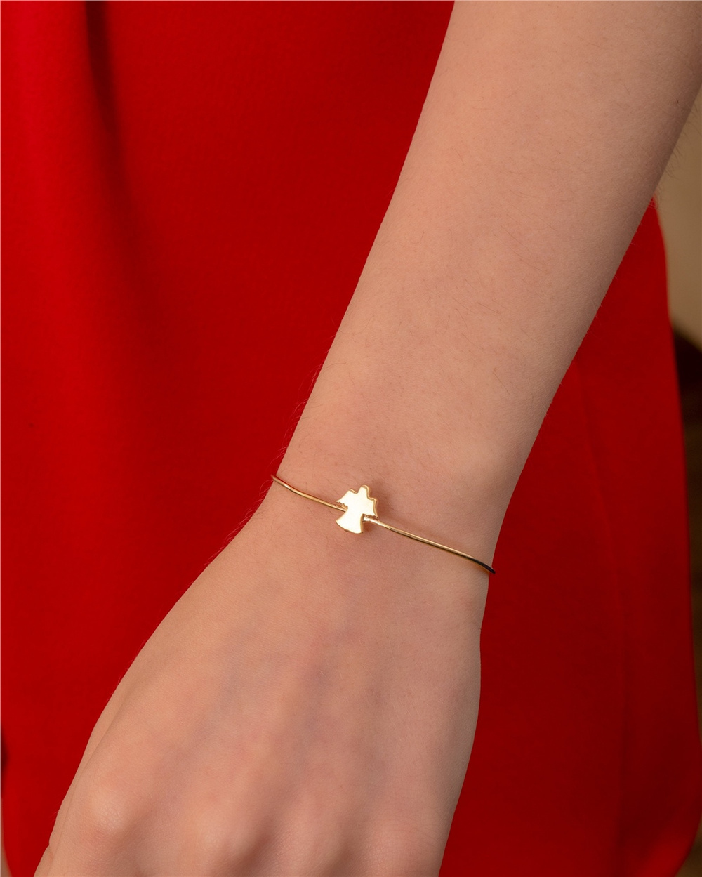 Goldstore-Angel Urn Bangle 14K 18K Real Gold, Dainty Personalized Initial Angel Figure Urn Bangle, Custom Letter Engrave Bangle Bracelet, Keepsake Urn