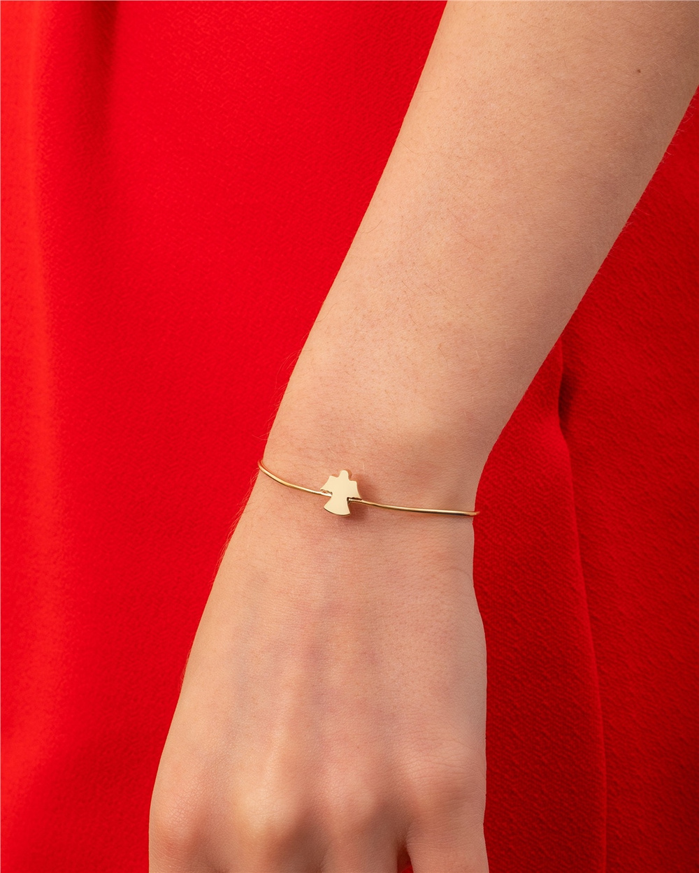 Goldstore-Angel Urn Bangle 14K 18K Real Gold, Dainty Personalized Initial Angel Figure Urn Bangle, Custom Letter Engrave Bangle Bracelet, Keepsake Urn