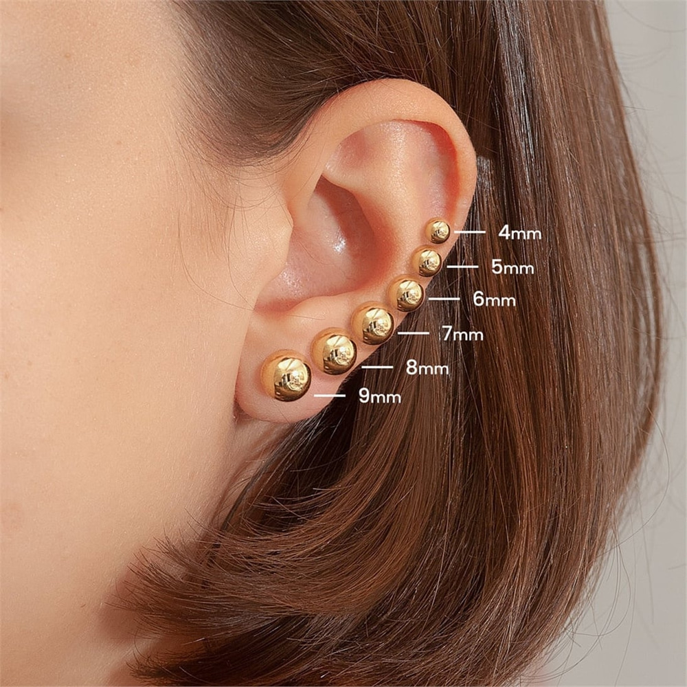 Goldstore-Ball Stud Earrings, High polish solid gold 4mm 9 mm round ball post, 14k 18k solid gold stud sphere ball earrings is a great Christmas gift.