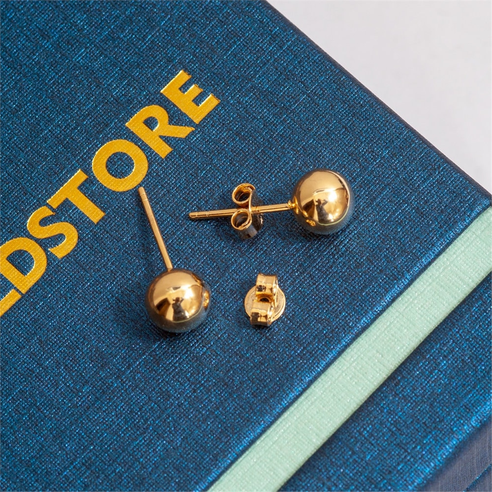 Goldstore-Ball Stud Earrings, High polish solid gold 4mm 9 mm round ball post, 14k 18k solid gold stud sphere ball earrings is a great Christmas gift.