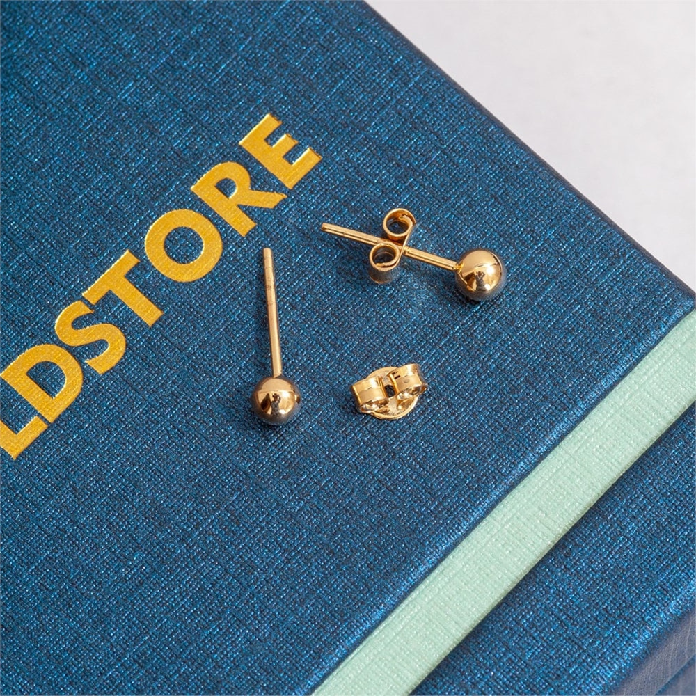 Goldstore-Ball Stud Earrings, High polish solid gold 4mm 9 mm round ball post, 14k 18k solid gold stud sphere ball earrings is a great Christmas gift.