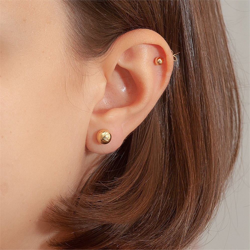 Goldstore-Ball Stud Earrings, High polish solid gold 4mm 9 mm round ball post, 14k 18k solid gold stud sphere ball earrings is a great Christmas gift.