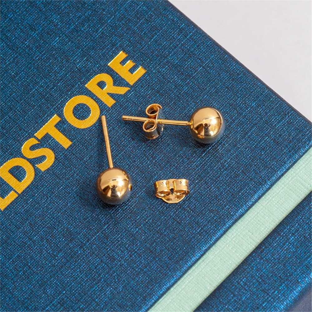 Goldstore-Ball Stud Earrings, High polish solid gold 4mm 9 mm round ball post, 14k 18k solid gold stud sphere ball earrings is a great Christmas gift.