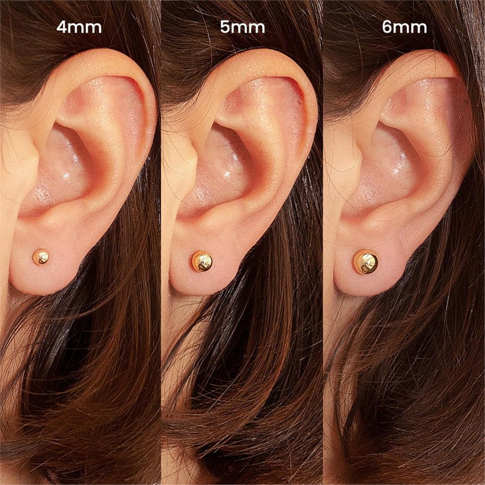 Goldstore-Ball Stud Earrings, High polish solid gold 4mm 9 mm round ball post, 14k 18k solid gold stud sphere ball earrings is a great Christmas gift.