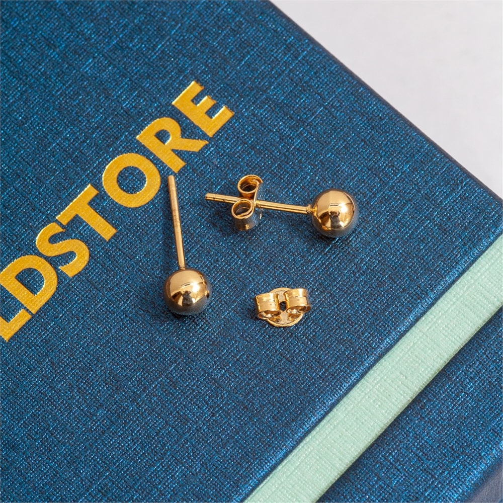 Goldstore-Ball Stud Earrings, High polish solid gold 4mm 9 mm round ball post, 14k 18k solid gold stud sphere ball earrings is a great Christmas gift.