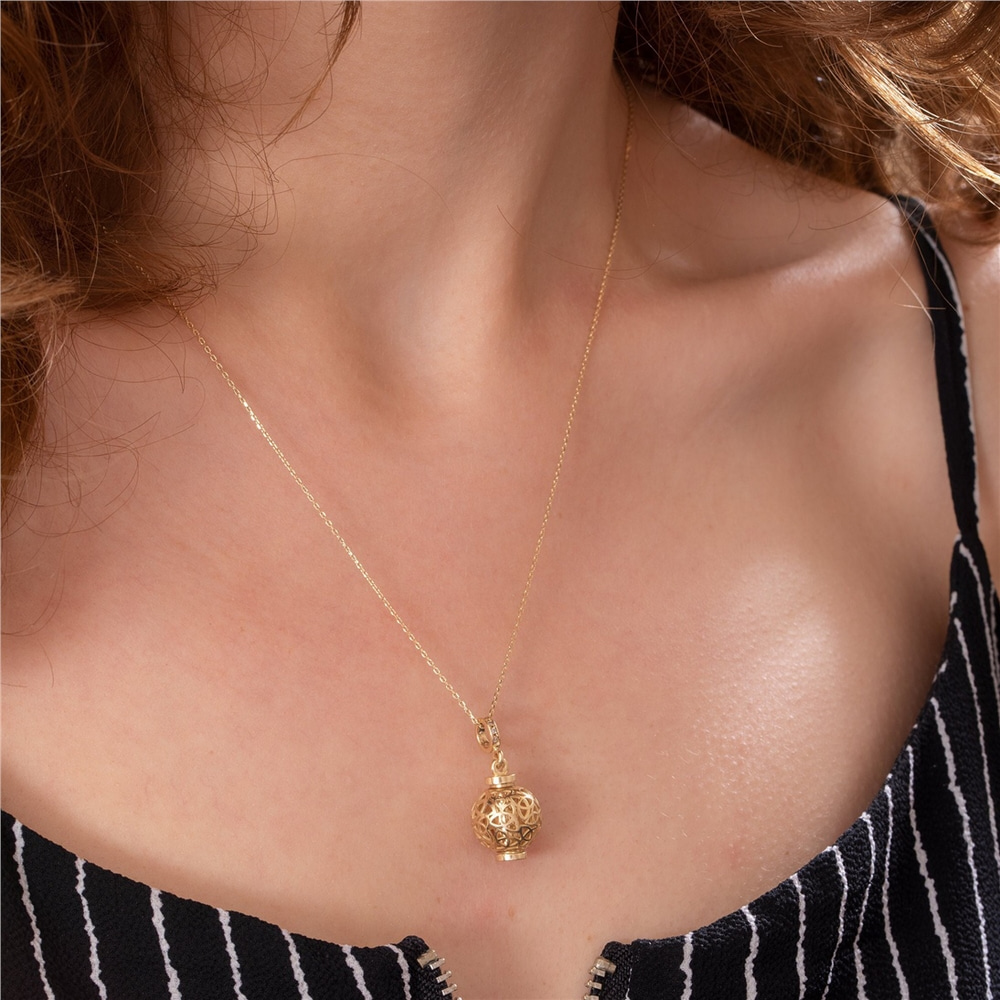 Goldstore-Celtic Knot Sphere Ball Tube Urn Pendant 14K 18K Real Gold,Personalize Celtic Knot Symbol Caged Cremation Necklace For Ash,Gift For Sympathy