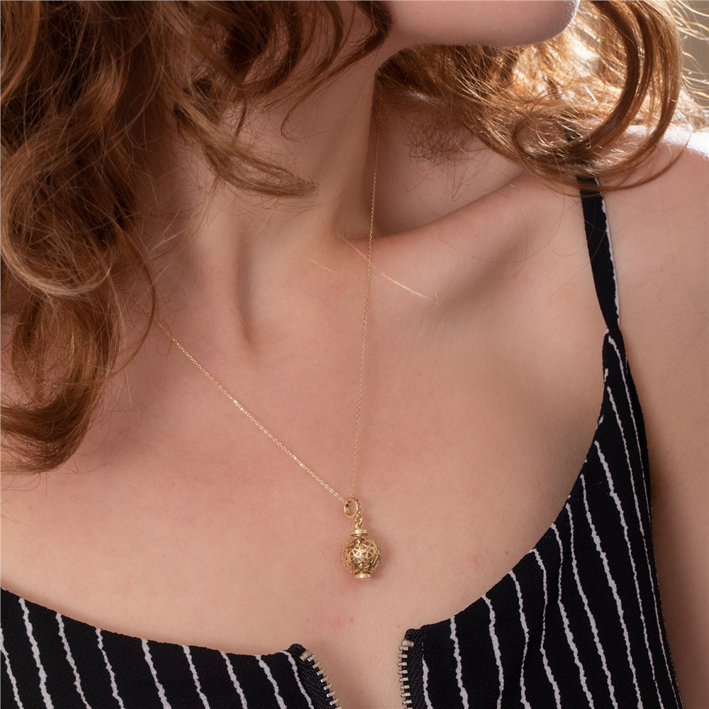 Goldstore-Celtic Knot Sphere Ball Tube Urn Pendant 14K 18K Real Gold,Personalize Celtic Knot Symbol Caged Cremation Necklace For Ash,Gift For Sympathy