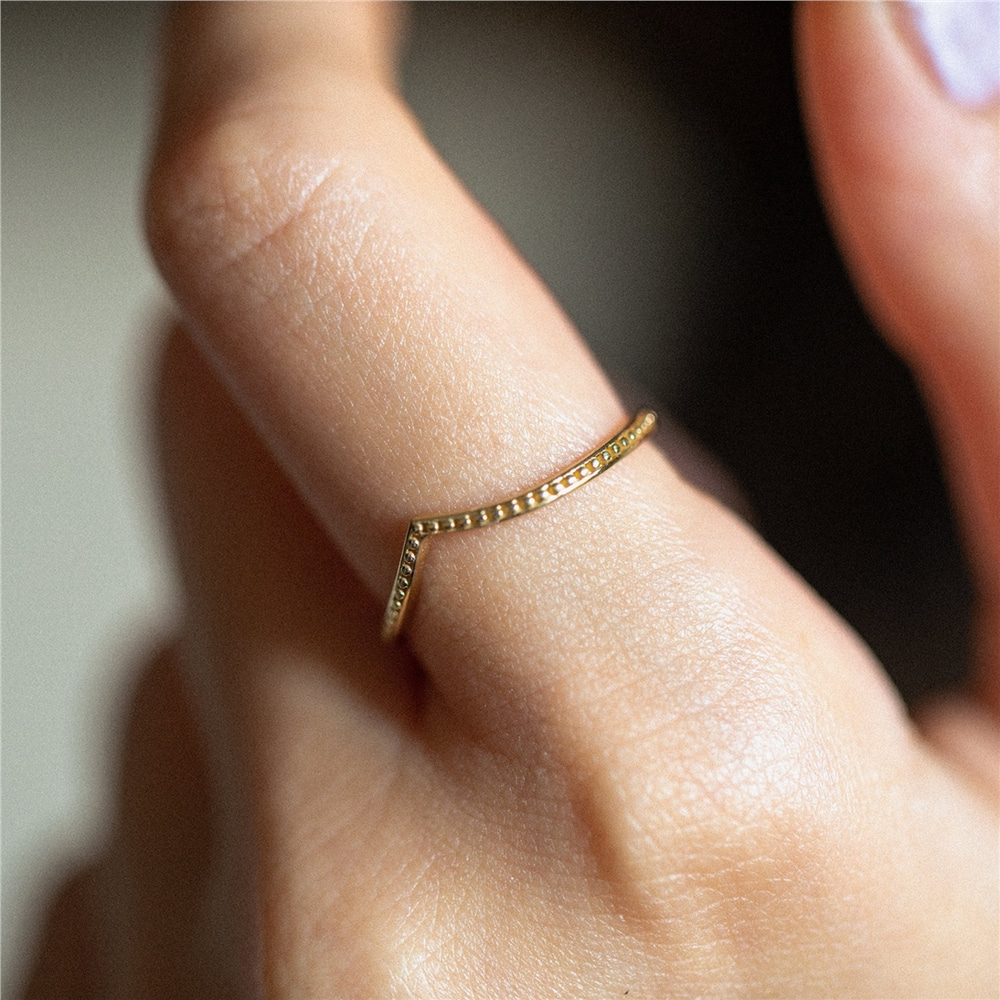 Goldstore-Chevron Ring 14k 18k Solid Gold, Minimalist  Stacking Ring, Dainty Everyday Band Ring, Knuckle Pinky Ring For Couples Gift For Valentine