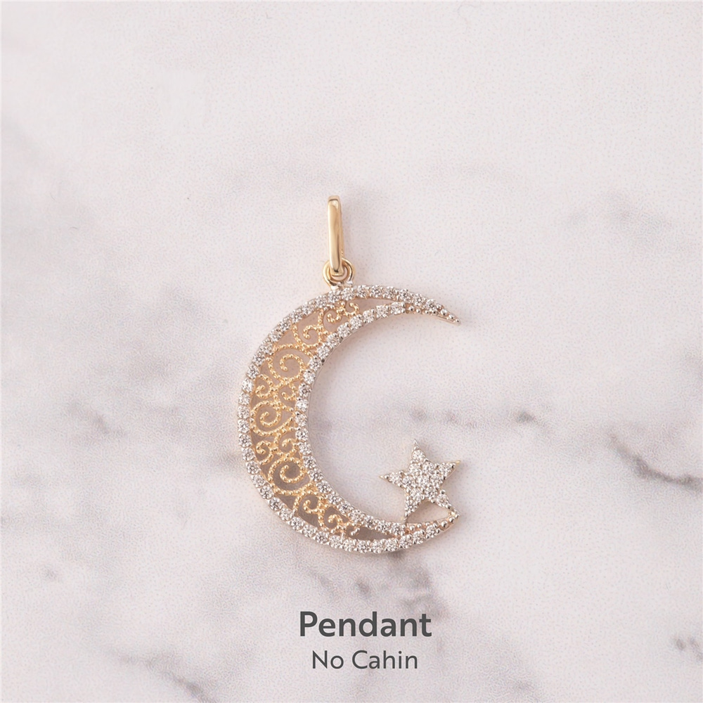 Goldstore-Crescent Moon and Star Necklace, Cz Stone 14k 18k Gold Moon & Star, Elegant Moon and Star Necklace is a Great Gift For Her. Christmas Gifts.