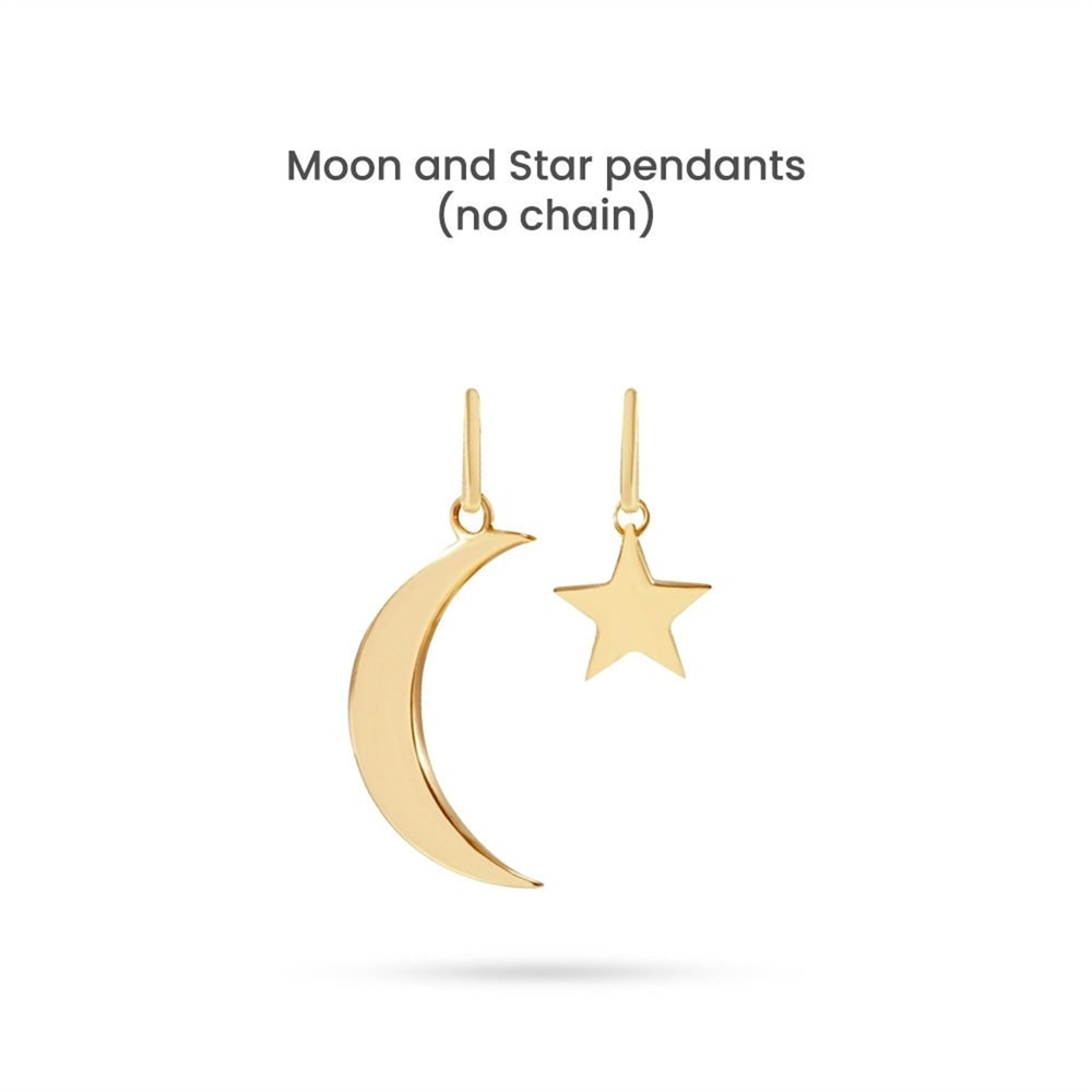 Goldstore-Crescent Moon and Star Pendant, 14k 18k Solid Gold Moon and Star Necklace, Real Gold Star and Crescent Moon Pendant, Gift For Christmas.