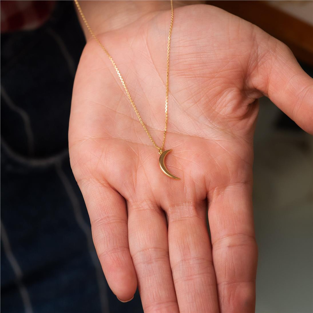 Goldstore-Crescent Moon Gold Necklace, 14K Solid Gold Dainty Moon Necklace, Tiny Two Side Crescent Moon Pendant 14k gold, Wedding Bridesmaid Gifts.
