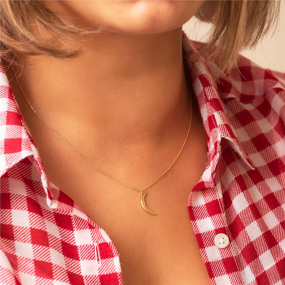 Goldstore-Crescent Moon Gold Necklace, 14K Solid Gold Dainty Moon Necklace, Tiny Two Side Crescent Moon Pendant 14k gold, Wedding Bridesmaid Gifts.