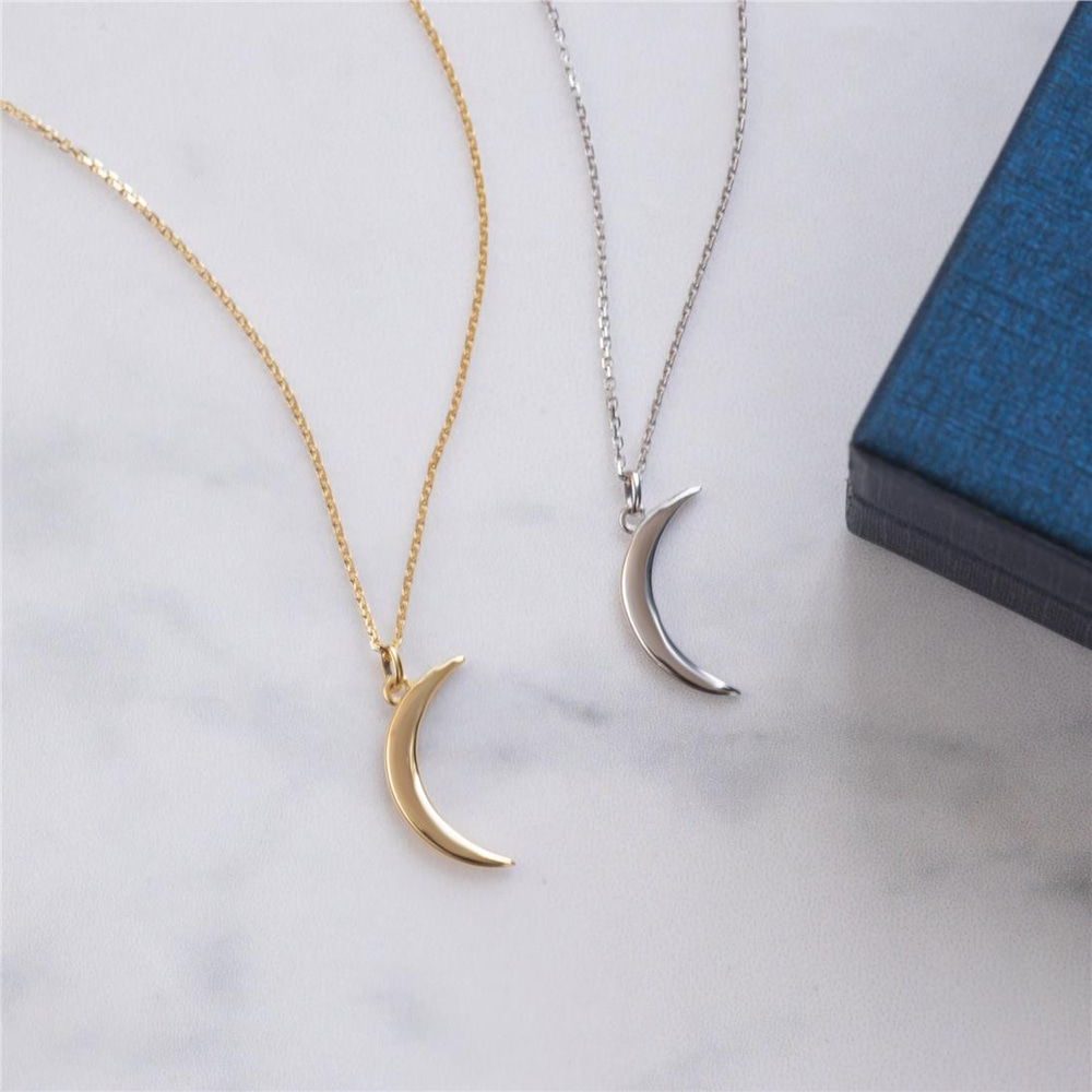 Goldstore-Crescent Moon Gold Necklace, 14K Solid Gold Dainty Moon Necklace, Tiny Two Side Crescent Moon Pendant 14k gold, Wedding Bridesmaid Gifts.