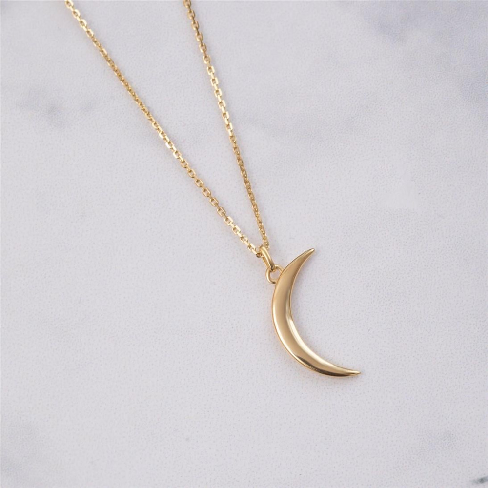 Goldstore-Crescent Moon Gold Necklace, 14K Solid Gold Dainty Moon Necklace, Tiny Two Side Crescent Moon Pendant 14k gold, Wedding Bridesmaid Gifts.