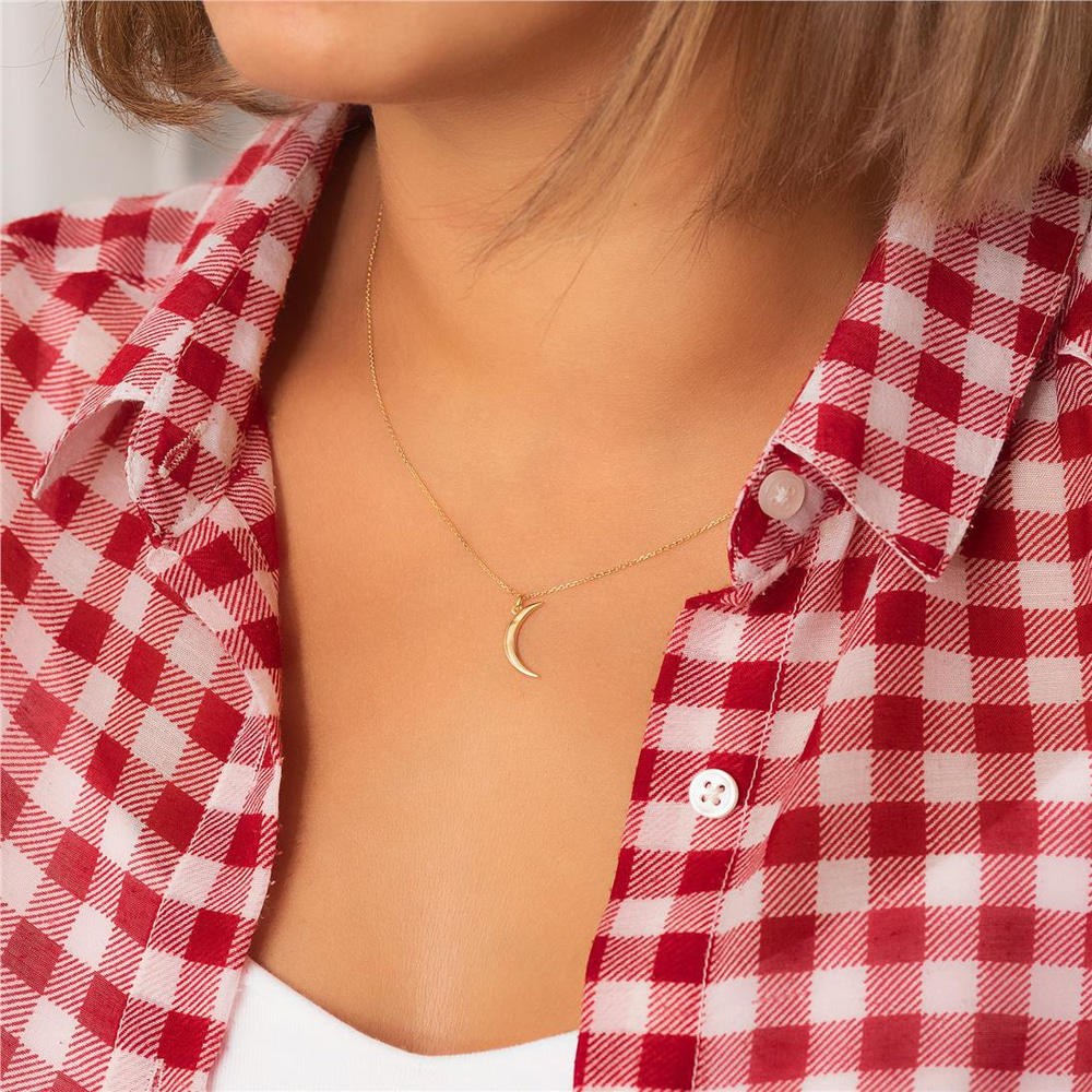 Goldstore-Crescent Moon Gold Necklace, 14K Solid Gold Dainty Moon Necklace, Tiny Two Side Crescent Moon Pendant 14k gold, Wedding Bridesmaid Gifts.