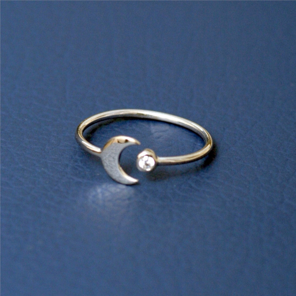 Goldstore-Crescent Moon Gold Ring with Diamond, Crescent Moon 14K Solid Gold Ring, crescent moon Ring With Cz 18k gold, Wedding Bridesmaid Gifts.