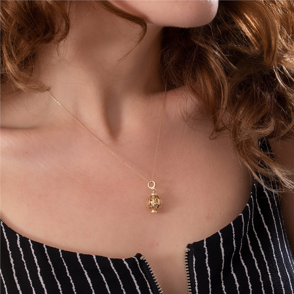 Goldstore-Cross Caged Tube Urn Pendant 14K 18K Solid Gold, Custom Cross Lantern Necklace For Ashes,Personalized Cross Pattern Caged Pill Urn For Ashes