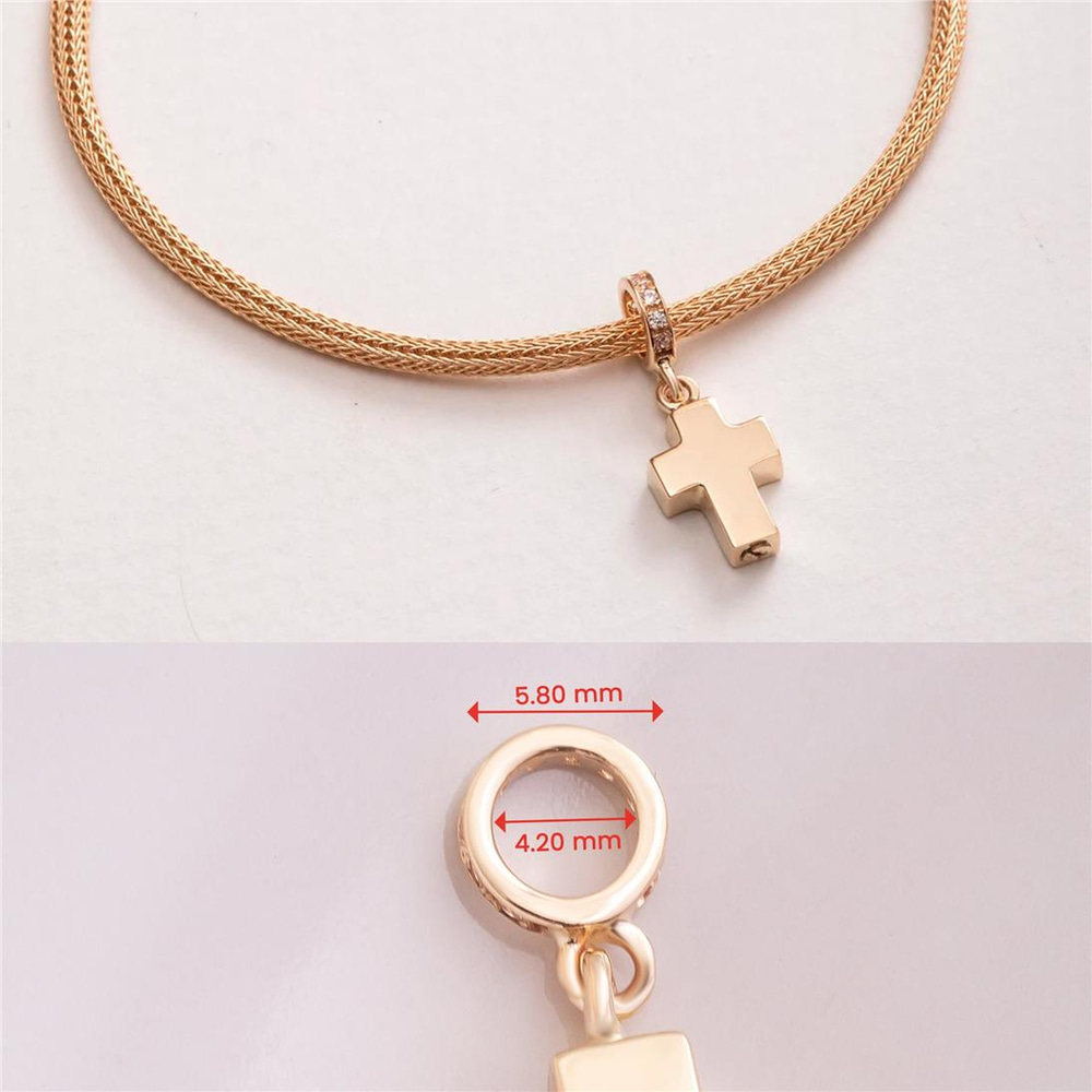 Goldstore-Cross Urn 14k 18k Solid Gold Pendant For Necklace or Bracelet, Custom Engrave Cremation Cross Ash Charm Compatible European Bracelet Gift